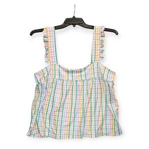 Crown & Ivy Tank Top Womens‎ Large Babydoll Printed Smocked Flutter Sleeve Shirt